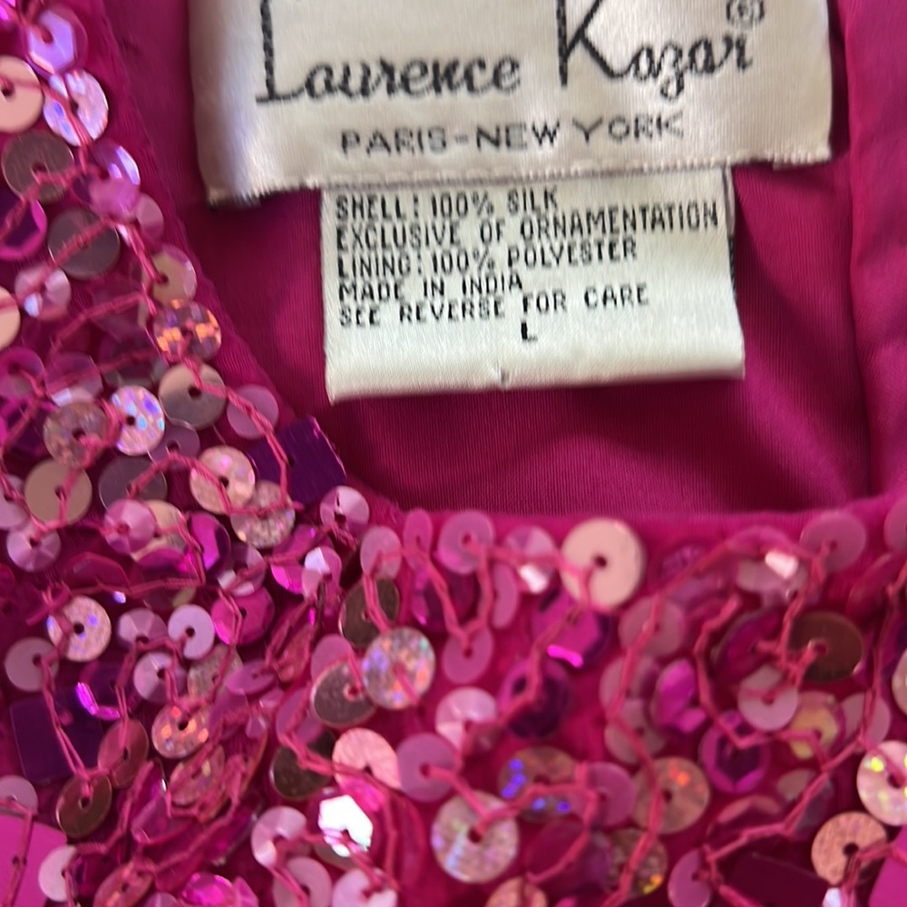 Laurence Kazar pure silk sequined going out crop top fuchsia EUC sari blouse - Picture 6 of 7